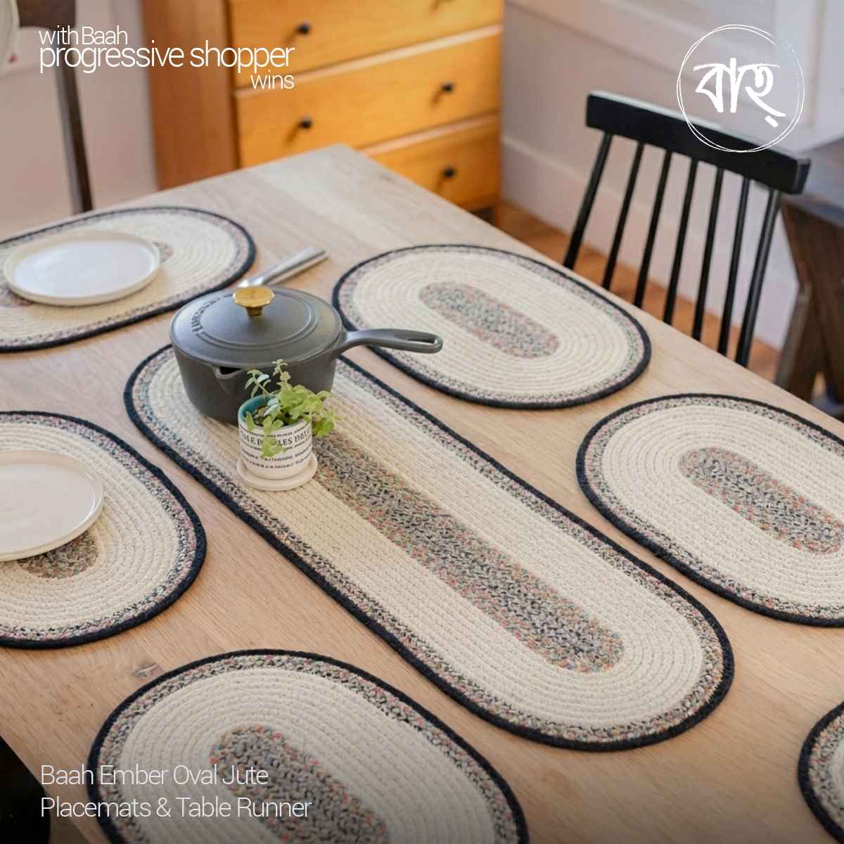 Baah Ember Oval Jute  Placemats & Table Runner
